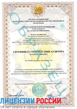 Образец сертификата соответствия аудитора №ST.RU.EXP.00014299-1 Мурманск Сертификат ISO 14001